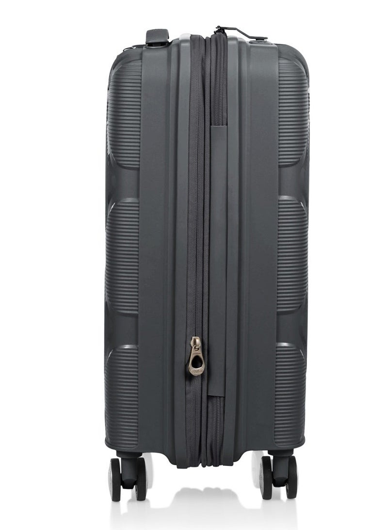 AMERICAN TOURISTER Instagon Suitcase, Cabin Size 55 cm / 20 inch, 4 Double Wheels, Hard Top, Polypropylene, Dark Grey|DuoSaf™ Security Zipper|TSA 008 Lock|Optimov™ Shock Absorbing Wheels|Expandable - 3 Years International Warranty - Image 2